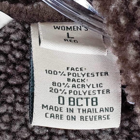 LL Bean Jacket Women’s Faux Suede Sherpa Lined Coat Brown Size Large L Button - Picture 8 of 9